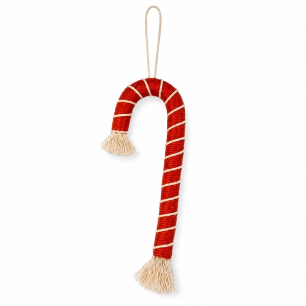 Macrame Christmas Ornament - Candy Cane in Red