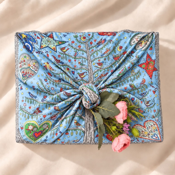 SQUARE SCARF - ‘Tree Of Life’ in Blue