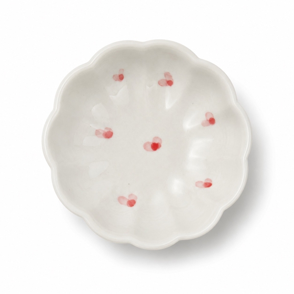 BAT TRANG - Ceramic Flower Shape Sauce Bowl in Red Heart