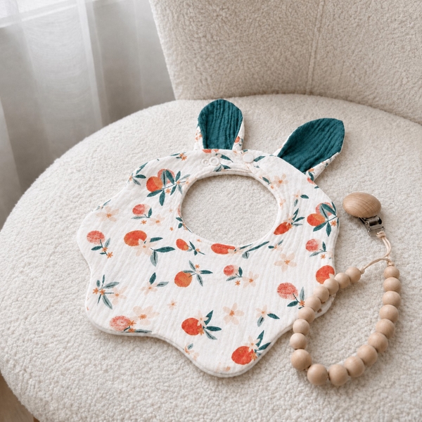 KID & BABY - Muslin Bunny Bib in Tangerine