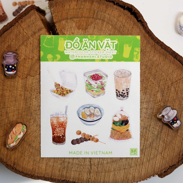 PHANHSHI STUDIO - ‘Đồ Ăn Vặt / Vietnamese Snacks’ Mini Watercolor Sticker Sheet
