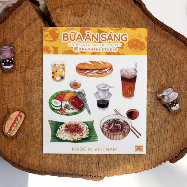 PHANHSHI STUDIO - ‘Bữa Ăn Sáng / Breakfast’ Mini Watercolor Sticker Sheet