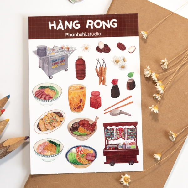 PHANHSHI STUDIO - ‘Hàng Rong / Street Vendor’ Sticker Sheet in Brown