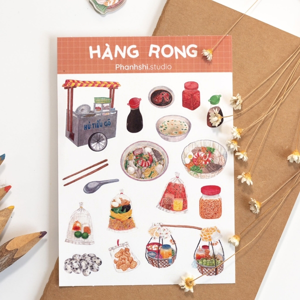 PHANHSHI STUDIO - ‘Hàng Rong / Street Vendor’ Sticker Sheet in Peach