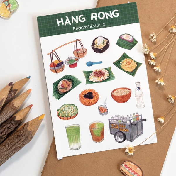 PHANHSHI STUDIO - ‘Hàng Rong / Street Vendor’ Sticker Sheet in Green