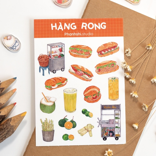 PHANHSHI STUDIO - ‘Hàng Rong / Street Vendor’ Sticker Sheet in Orange