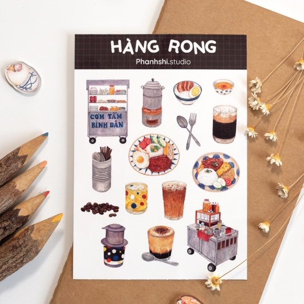 PHANHSHI STUDIO - ‘Hàng Rong / Street Vendor’ Sticker Sheet in Black