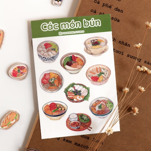 PHANHSHI STUDIO - ‘Các Món Bún - Rice Vermicelli Dishes' Watercolor Sticker Sheet