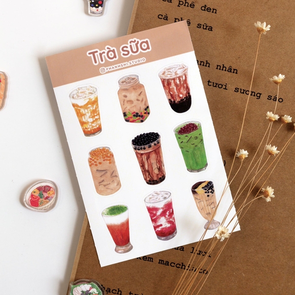 PHANHSHI STUDIO - ‘Trà Sữa - Milk Tea' Watercolor Sticker Sheet