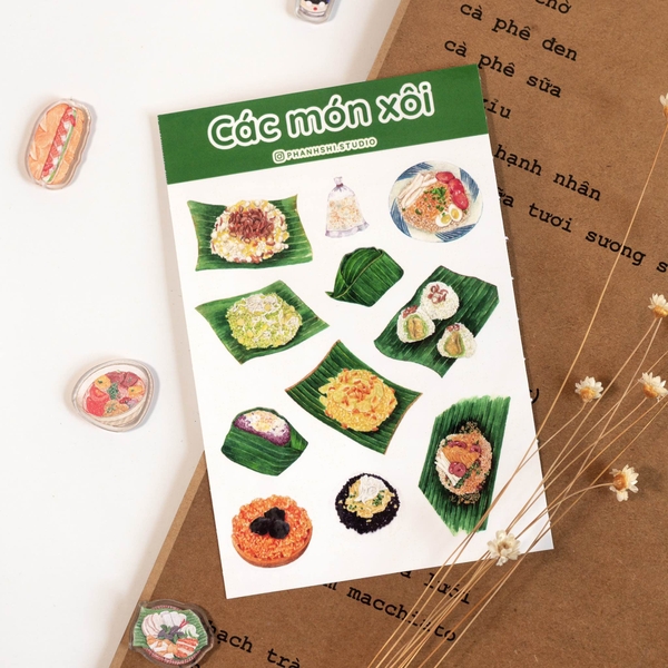 PHANHSHI STUDIO - ‘Các Món Xôi - Sticky Rice Dishes' Watercolor Sticker Sheet