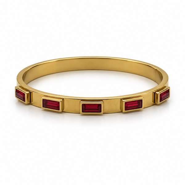 ROUGE - 18K Gold Plated Bracelet With Red Rhinestone