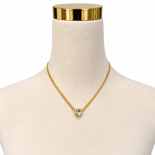 ROUGE - 18K Gold Plated Chain Necklace With Heart Stone Pendant