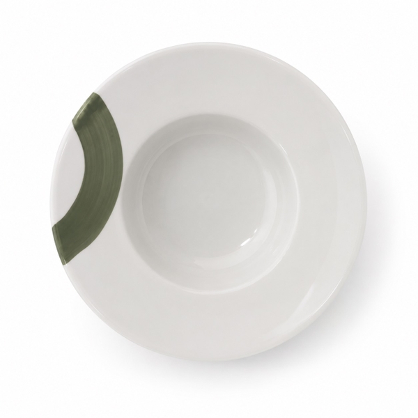 BAT TRANG - Ceramic Soup Bowl With Green Paint Stroke