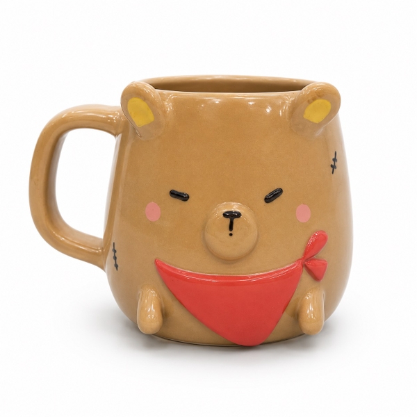 MEOW POTTERY - Ceramic Short Mug in Bear With Red Scarf