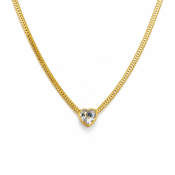 ROUGE - 18K Gold Plated Chain Necklace With Heart Stone Pendant