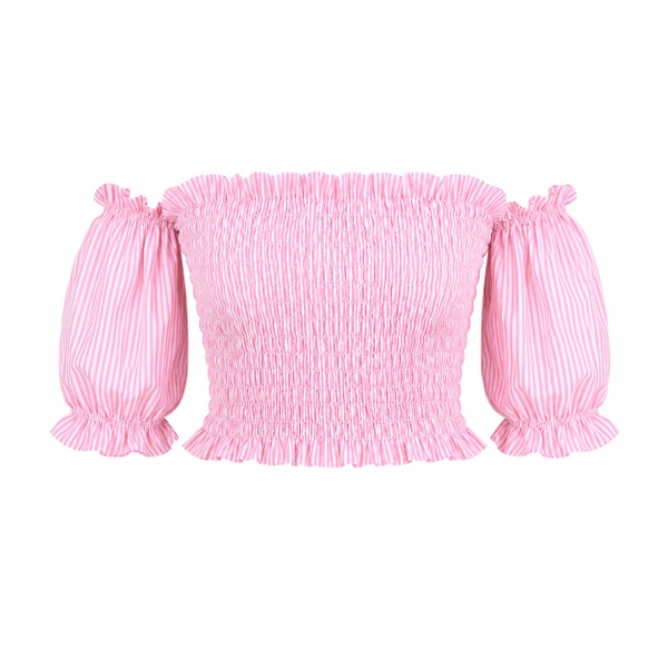 HUMANITY HANOI -  Linen Off Shoulder Top in Stripe Pink