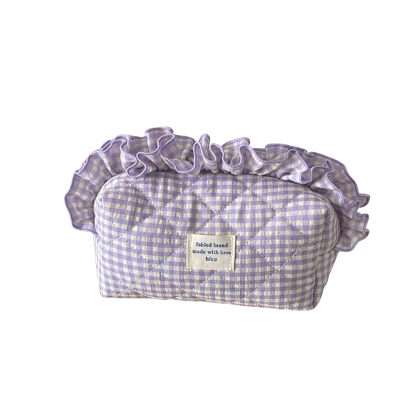 Make Up Pouch in Lilac With Ruffle Fabric