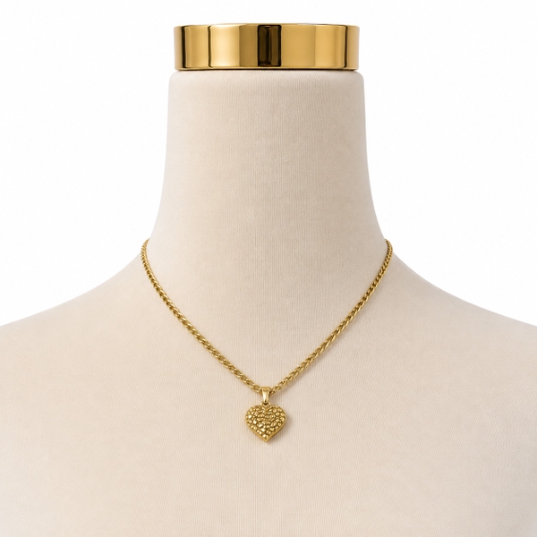 ROUGE - 18K Gold Plated Necklace With Texture Heart Pendant