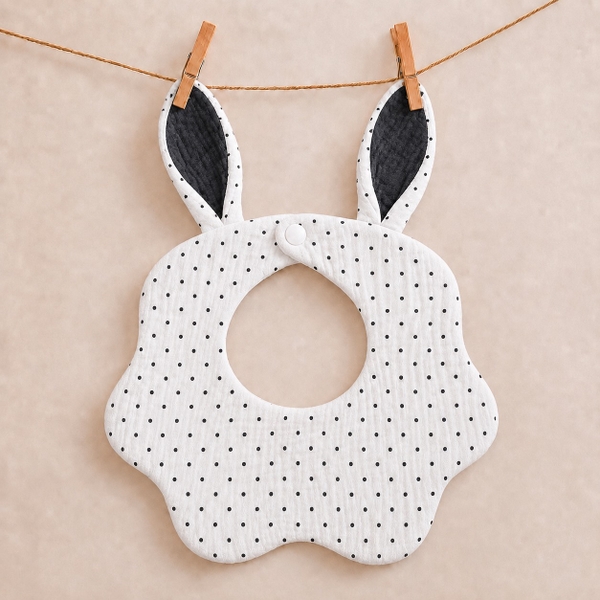KID & BABY - Muslin Bunny Bib in Black Polka Dot
