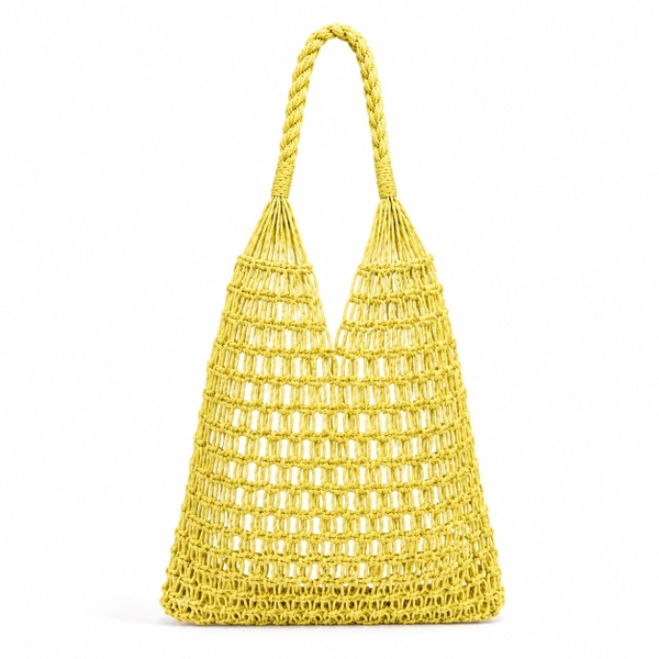Cotton Macrame Market Tote Bag in Yellow