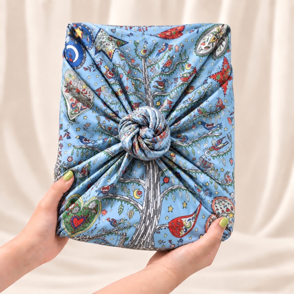 SQUARE SCARF - ‘Tree Of Life’ in Blue