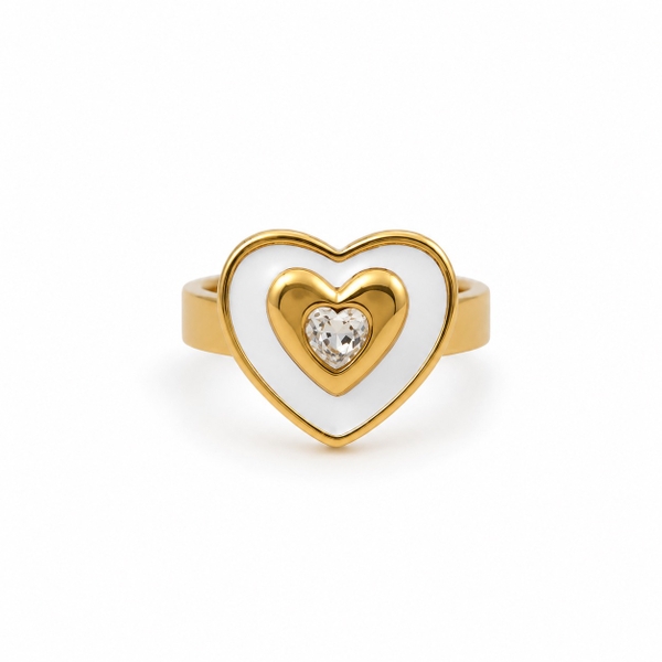 ROUGE - 18K Gold Plated Mother Of Pearl Heart Ring