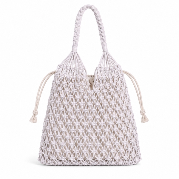 Cotton Macrame Market Tote Bag in White
