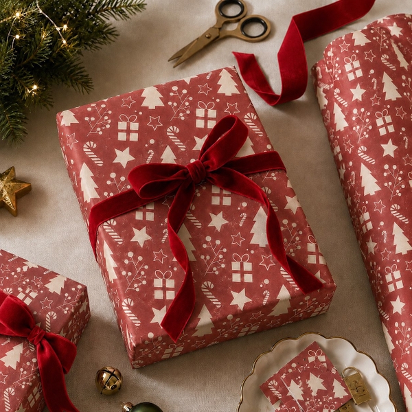 TIỆM CÁ TRỨNG - 'Winter Berry & Pine' Christmas Wrapping Paper