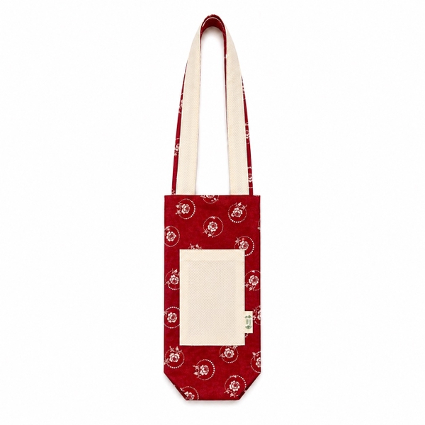 RUNG HANDMADE - 'White Rose in Red' Fabric Bottle Holder