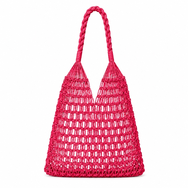Cotton Macrame Market Tote Bag in Fuchsia