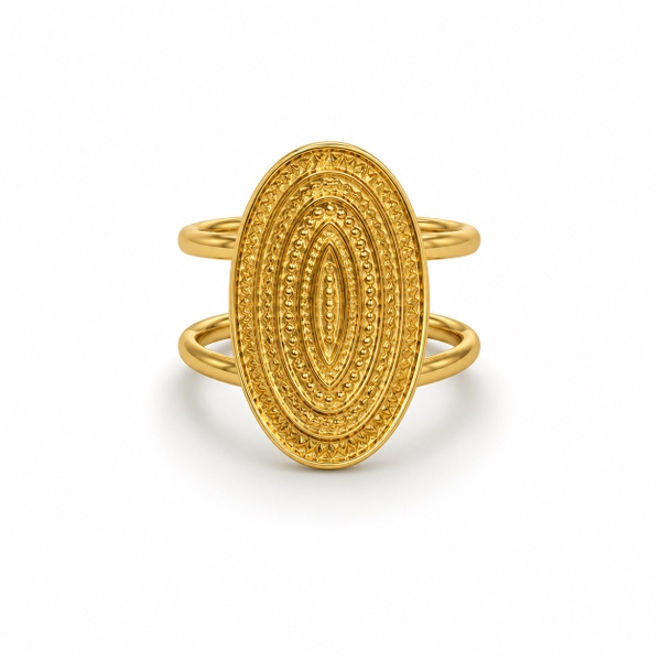 MIALIE - 18K Gold Plated Texture Oval Ring