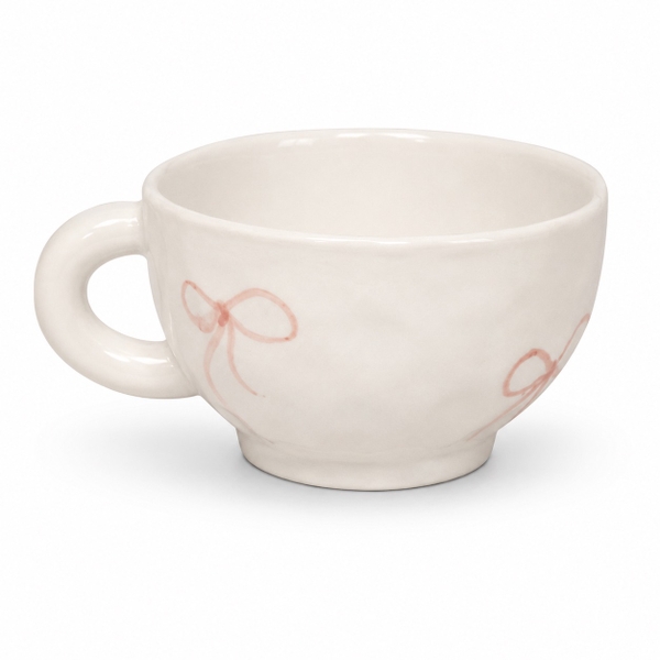 BAT TRANG -  Ceramic Wasabi Short Mug In Red Bow