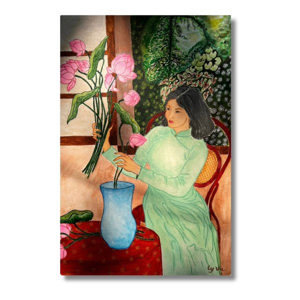 LY VU - 'Lady With Lotus Flower' Art Print