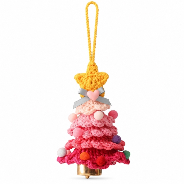 Macrame CHRISTMAS Ornament - CHRISTMAS Tree With Bell in Pink
