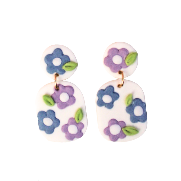 Colorful Zone - Clay Earrings With Flowers Blue & Lilac