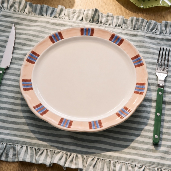 BÁT TRÀNG CERAMIC - Large Round Plate With Striped Rim