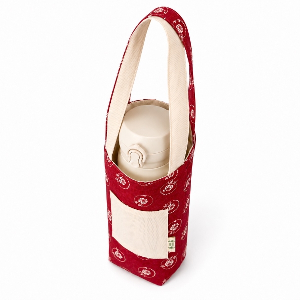 RUNG HANDMADE - 'White Rose in Red' Fabric Bottle Holder