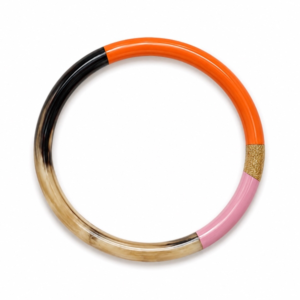 AZIET -  Buffalo Horn & Lacquer Round Bracelet in Gold, Orange & Pink