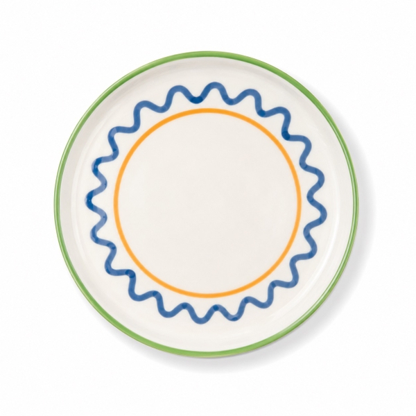 BAT TRANG -  Ceramic Large Round Plate With Green Rim & Sun