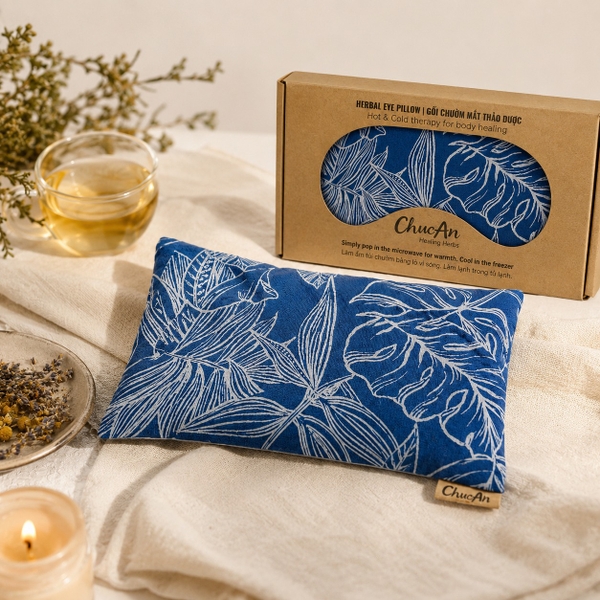 CHUC AN HEALING HERBS - Herbal Eye Pillow in Blue With White Leaf