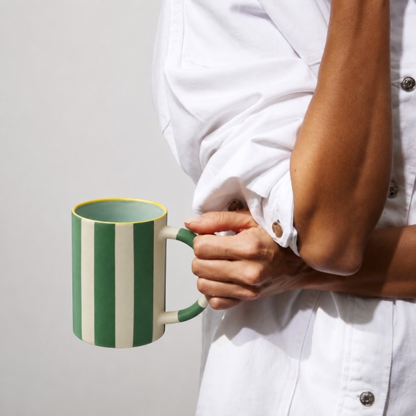 BÁT TRÀNG CERAMIC - Striped Mug in Green