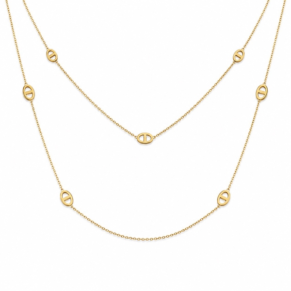 MIALIE - 18K Gold Plated Double Chain Necklace With Hollow Charms
