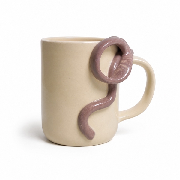MEOW POTTERY - Ceramic Mug With Taupe Bow Handle