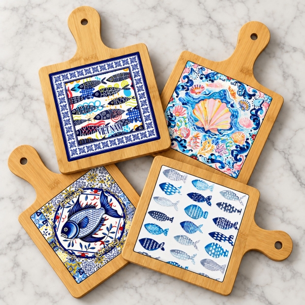 BÁT TRÀNG CERAMIC - Wood & Ceramic Pot Holder In Seashell