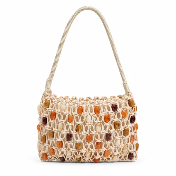 Macrame Crossbody Bag With Stone Bead