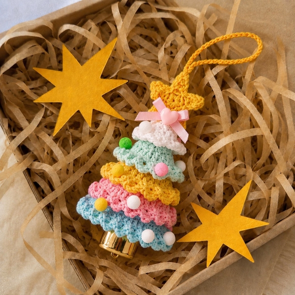 Macrame CHRISTMAS Ornament - CHRISTMAS Tree With Bell in Blue