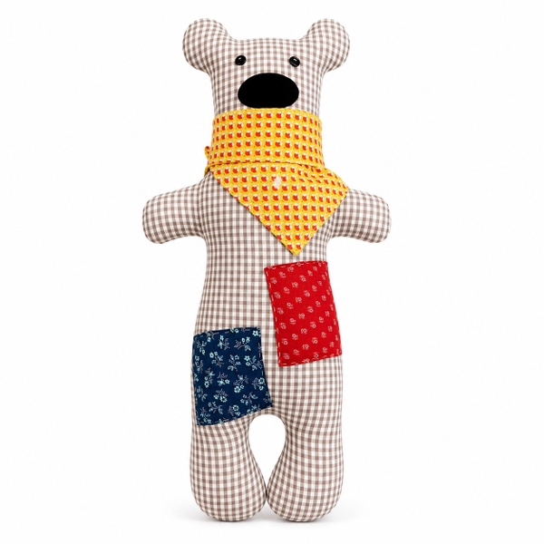 RUNG HANDMADE - Bob Bear in Checked Beige With Yellow Scarf
