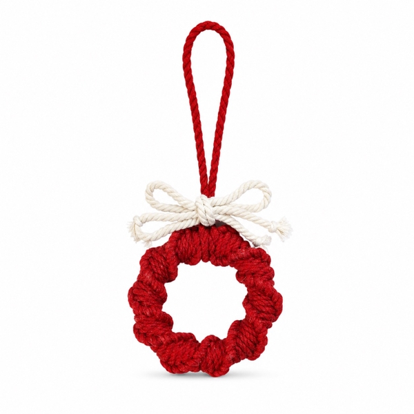Macrame Christmas Ornament - Wreath in Red