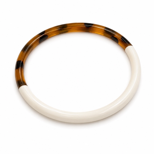 AZIET -  Buffalo Horn & Lacquer Round Bracelet in White & Leopard