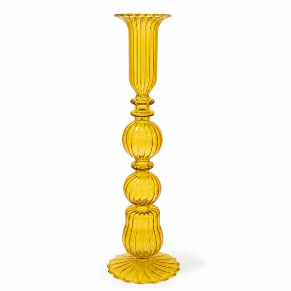 Tall Glass Candle Holder In Yellow